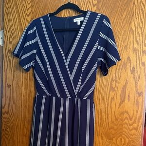 Monteau Navy and White Striped Jumpsuit